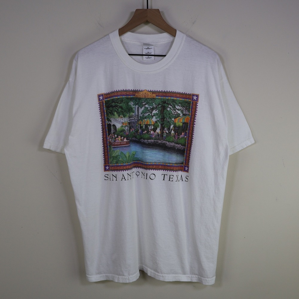 Vintage Y2K San Antonio Texas Riverwalk Art Scene T-Shirt XL Graphic White